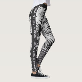 Leggings Hojas tropicales blancas y negras purpurina y cita