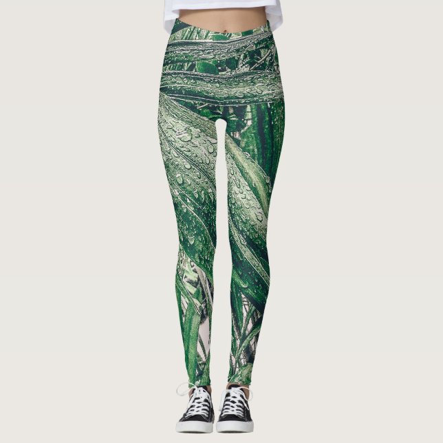 Leggings Hojas tropicales con gotas de lluvia (Anverso)