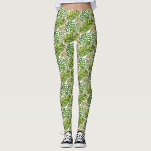 Leggings Hojas tropicales cortas en acuarela