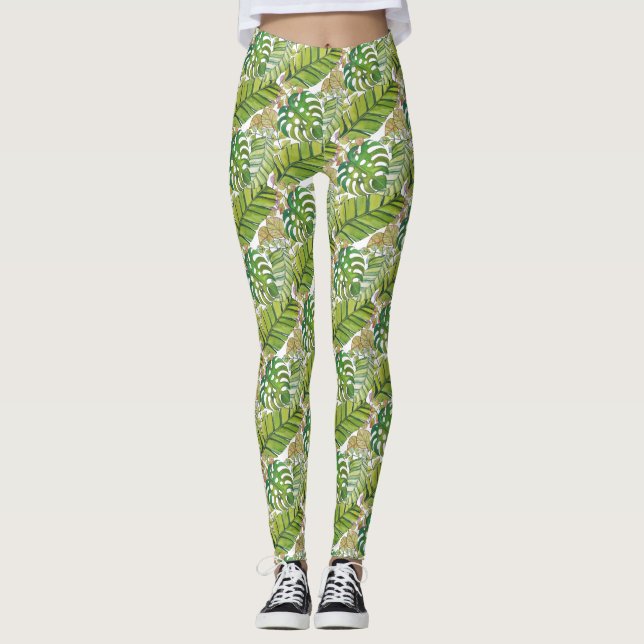 Leggings Hojas tropicales cortas en acuarela (Anverso)