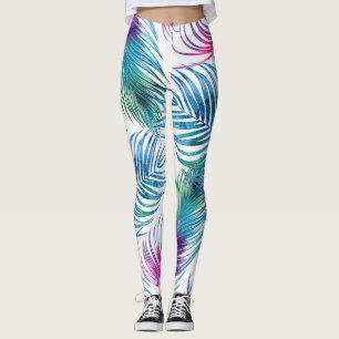 Leggings Hojas tropicales de palma, acuarela floral.