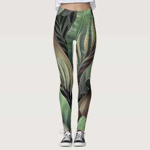 Leggings Hojas tropicales de palma, ilustracion 3D dibujado