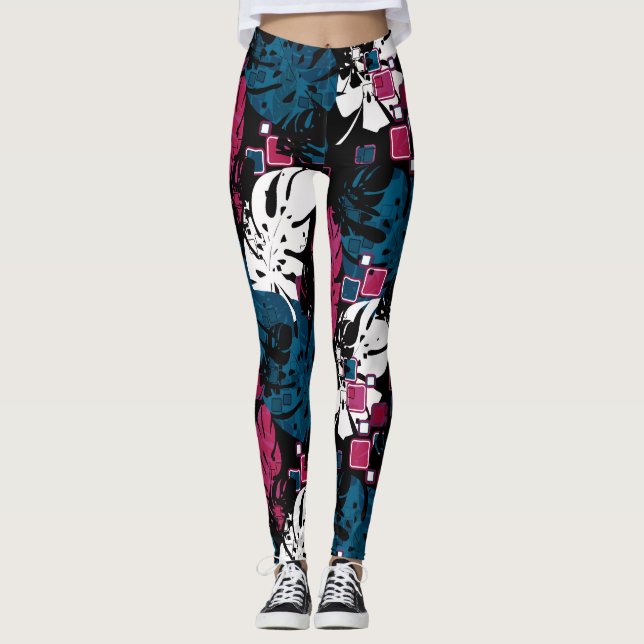 Leggings Hojas tropicales de selva sin foco monstera palmab (Anverso)