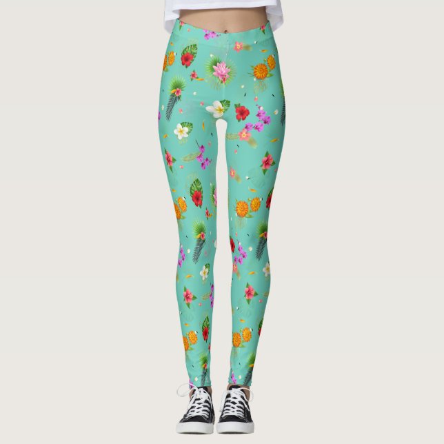 Leggings Hojas tropicales en turquesa (Anverso)
