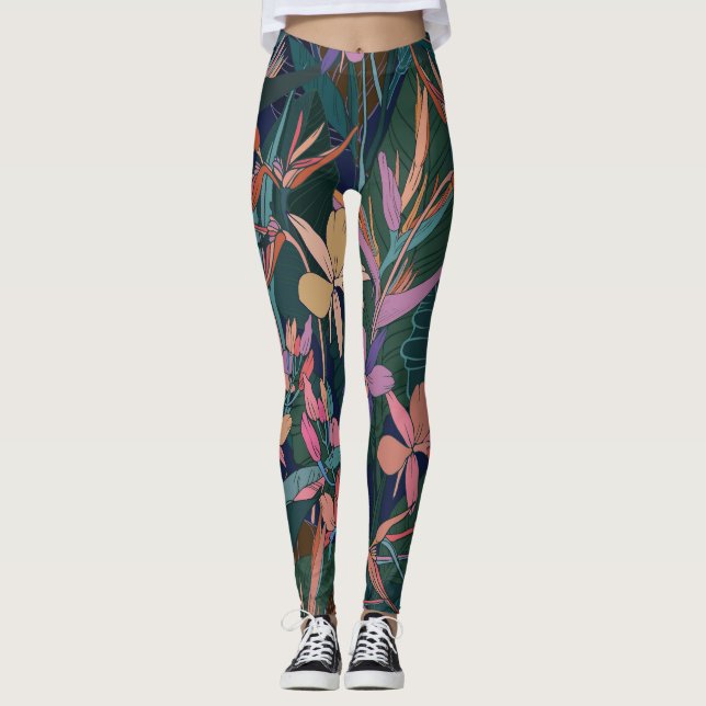Leggings Hojas tropicales, flores: vintage alineado. (Anverso)
