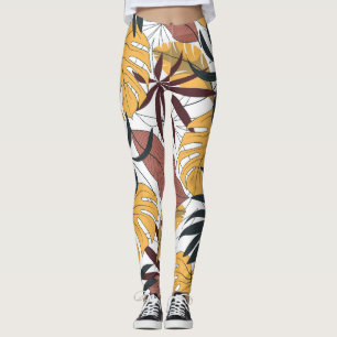 Leggings Hojas tropicales: fondo vibrante sin costura.
