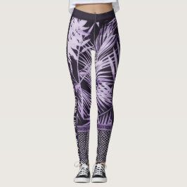Leggings Hojas tropicales moradas purpurina y cita elegante