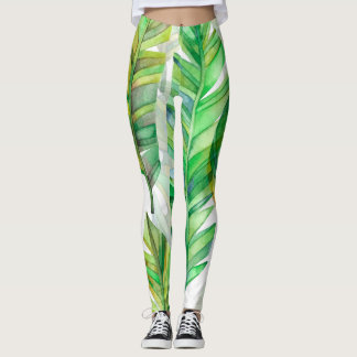 Leggings Hojas tropicales: Patrón de acuarela sin foco