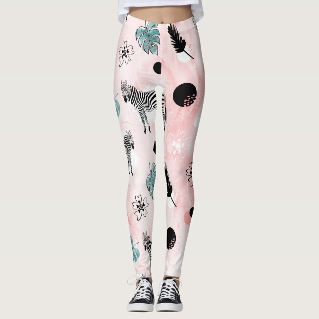 Leggings Hojas tropicales Patrón de centeno de cebada (Anverso)