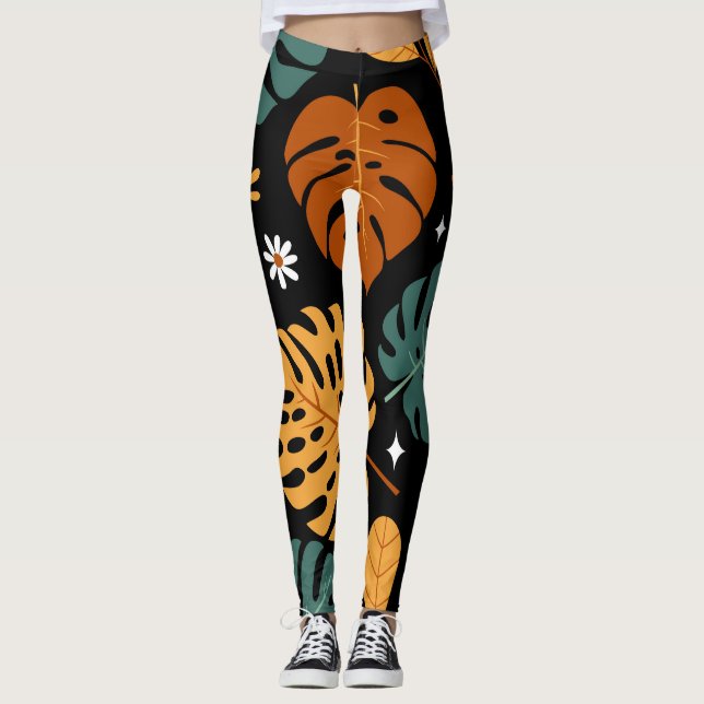 Leggings Hojas tropicales: sin costura. (Anverso)
