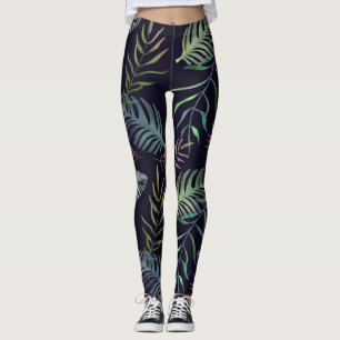 Leggings Hojas tropicales verdes de hojas de palma azul mar