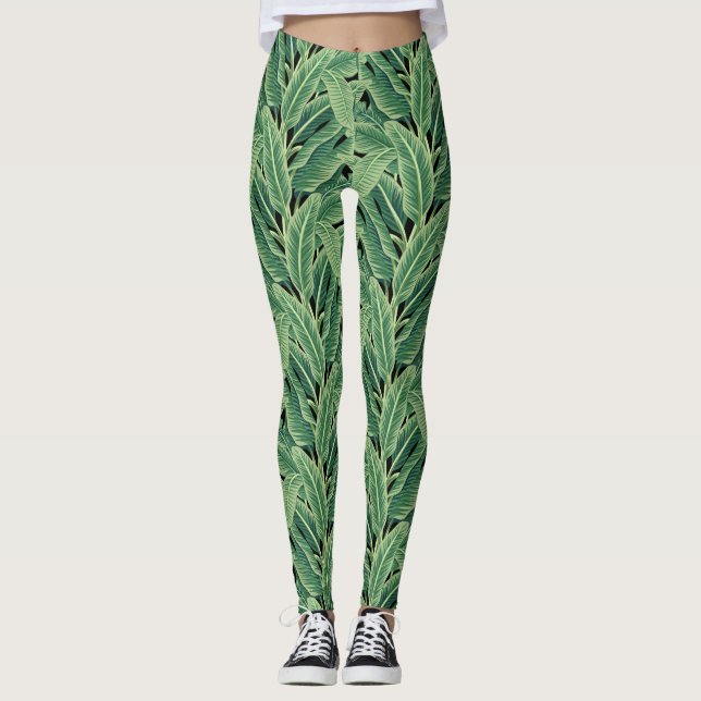 Leggings Hojas tropicales verdes de plátano (Anverso)