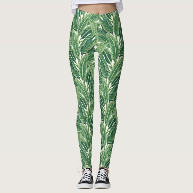 Leggings Hojas tropicales verdes de plátano (Anverso)