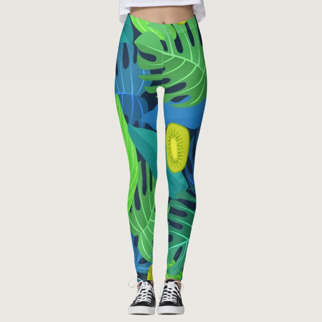 Leggings Hojas tropicales y patrón Kiwi (Anverso)