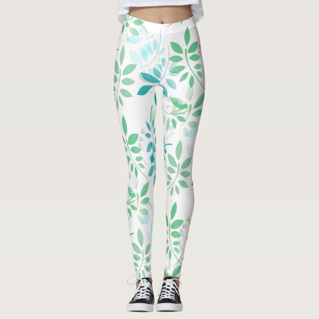 Leggings Hojas verdes azules (Anverso)