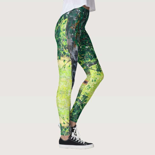 Leggings Hojas verdes del árbol de birch (Derecha)