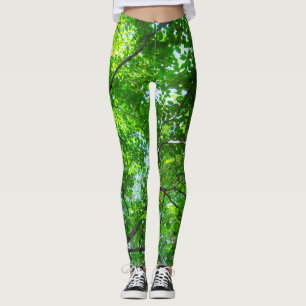 Leggings Hojas verdes, ramas y cielo azul