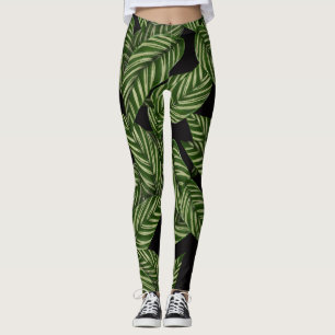 Leggings Hojas verdes tropicales negras