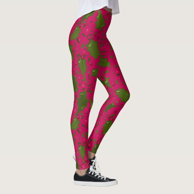Leggings Hojas verdes y bayas en rosa (Derecha)