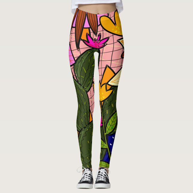 Leggings Hojas y flores tropicales abstractas   (Anverso)