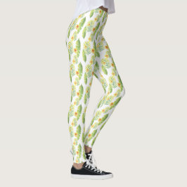 Leggings Hojas y flores tropicales amarillas y verdes