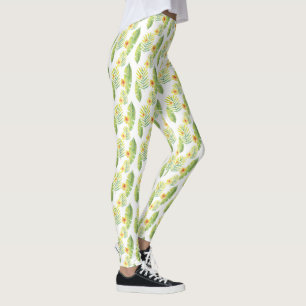 Leggings Hojas y flores tropicales amarillas y verdes