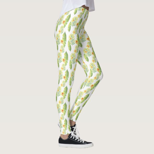 Leggings Hojas y flores tropicales amarillas y verdes (Derecha)