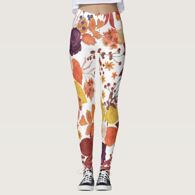 Leggings Hojas y Rosas de acuarela de otoño (Anverso)