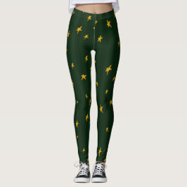 Leggings Holiday Green Yellow Stripe Star Christmas 