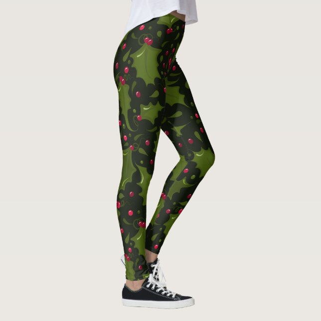 Leggings Holly de vacaciones y Berries en verde oscuro (Derecha)