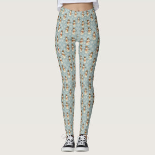 Leggings Hombre de nieve y copos de nieve azules vintage de