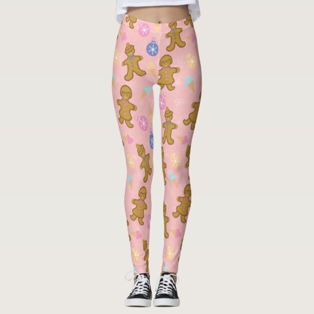 Leggings Hombre de pan de jengibre, bolas de Navidad (Anverso)