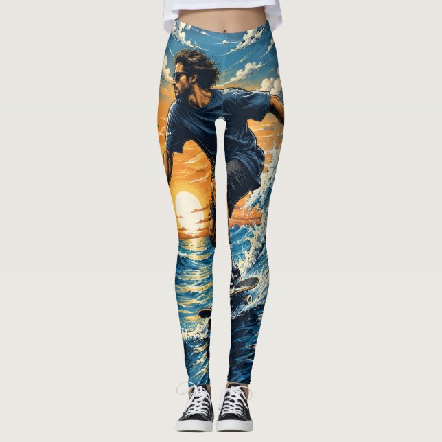 Leggings Hombre surfeando en las olas  (Anverso)