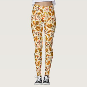 Leggings Hongos forestales y flora otoñal en crema