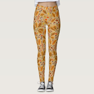Leggings Hongos forestales y flora otoñal en ocre