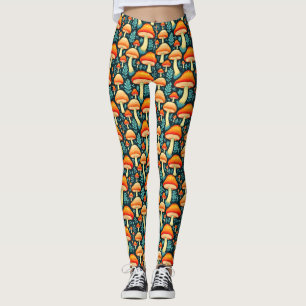 Leggings Hongos retro en Naranja y azul