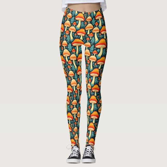 Leggings Hongos retro en Naranja y azul (Anverso)