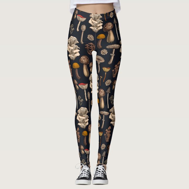 Leggings Hongos salvajes sobre negro de grafito (Anverso)