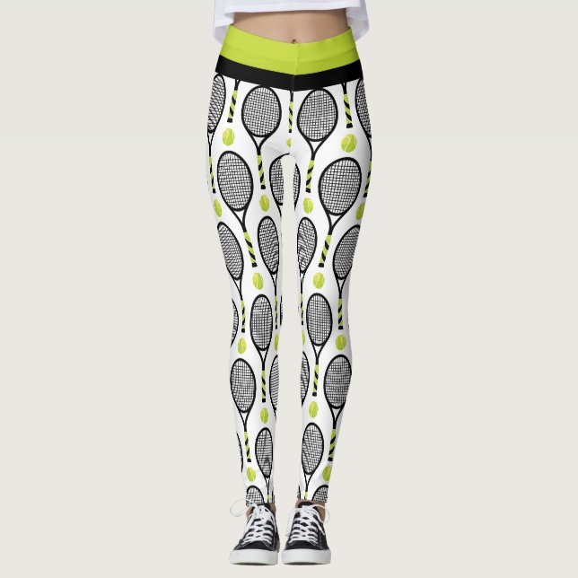 Leggings 🎾 Horizontal 🎾 de tenis negro y verde (Anverso)