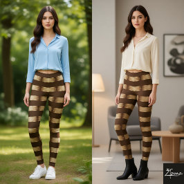 Leggings Horizontal Stripe Brown Champagne Metallic Glossy