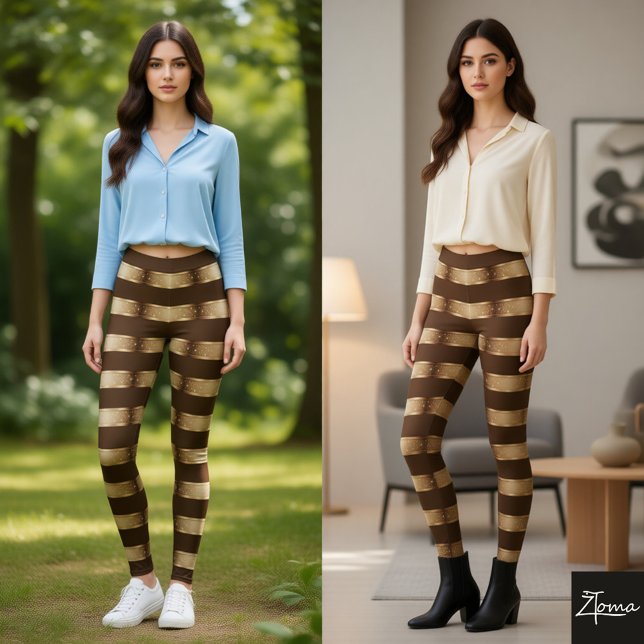 Leggings Horizontal Stripe Brown Champagne Metallic Glossy (Subido por el creador)