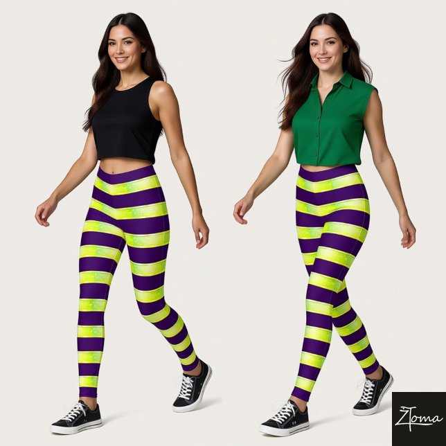 Leggings Horizontal Stripe Purple Yellow Neon Glossy (Subido por el creador)