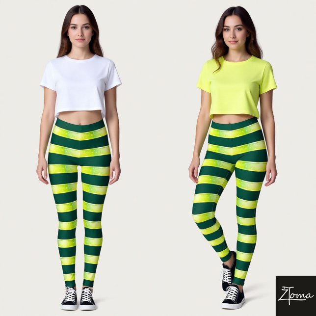 Leggings Horizontal Stripe Yellow Green Glossy Pattern (Subido por el creador)