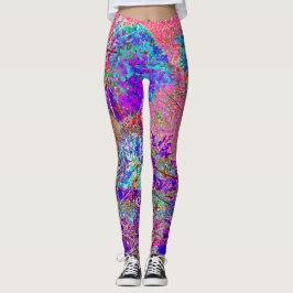 Leggings Hortensia abstracta púrpura y azul con magenta