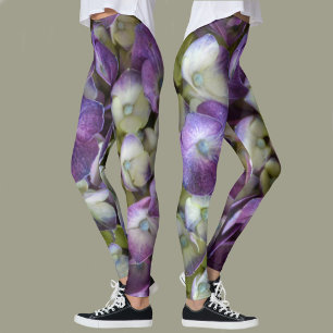 Leggings Hortensia Púrpura Floral Botánico Fotográfico