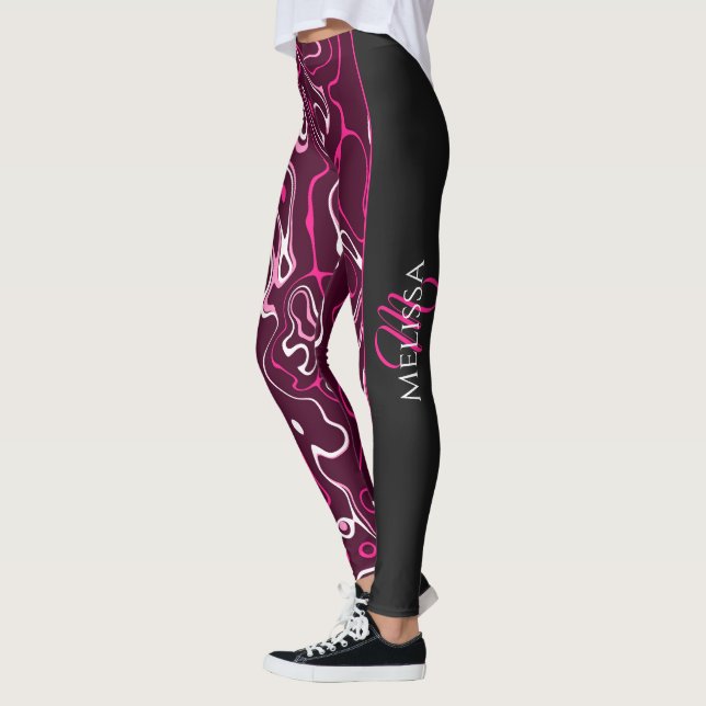 Leggings Hot pink damascus abstract swirls Custom Monogram (Izquierda)