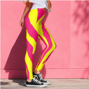 Leggings Hot Pink Neon Yellow Zebra Stripe Bold Y2K