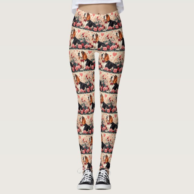 Leggings Hound Basset con Rosas - El día de San Valentín (Anverso)