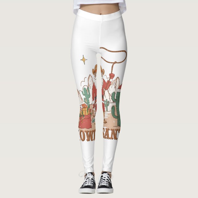 Leggings Howdy Santa Claus Cowboy Navidades occidentales Pj (Anverso)