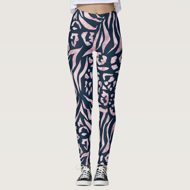 Leggings Huella animal, leopardo, tigre, azul, rosa, piel, (Anverso)